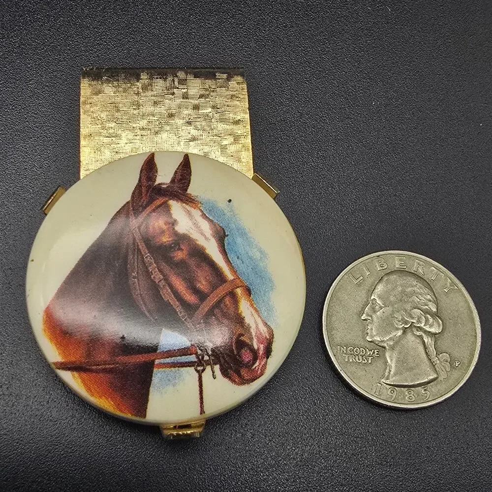 Vintage Equestrian Horse Themed Money Clip Gold Tone #5